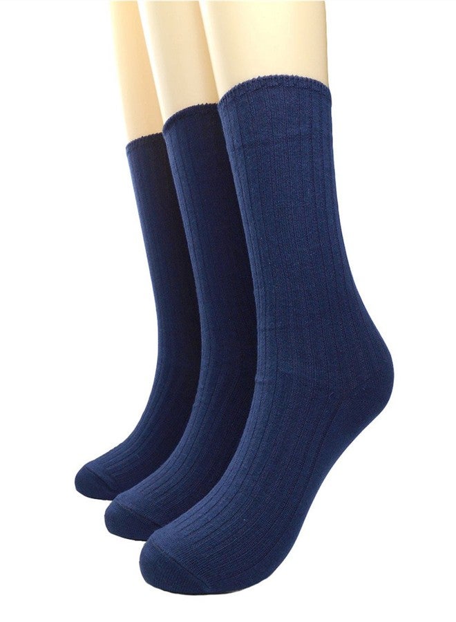 Toauqo Women's Casual Cotton Crew Sock 3-Pack Basic Pure Color Soft Comfort Socks (Navy Blue) - Image 1